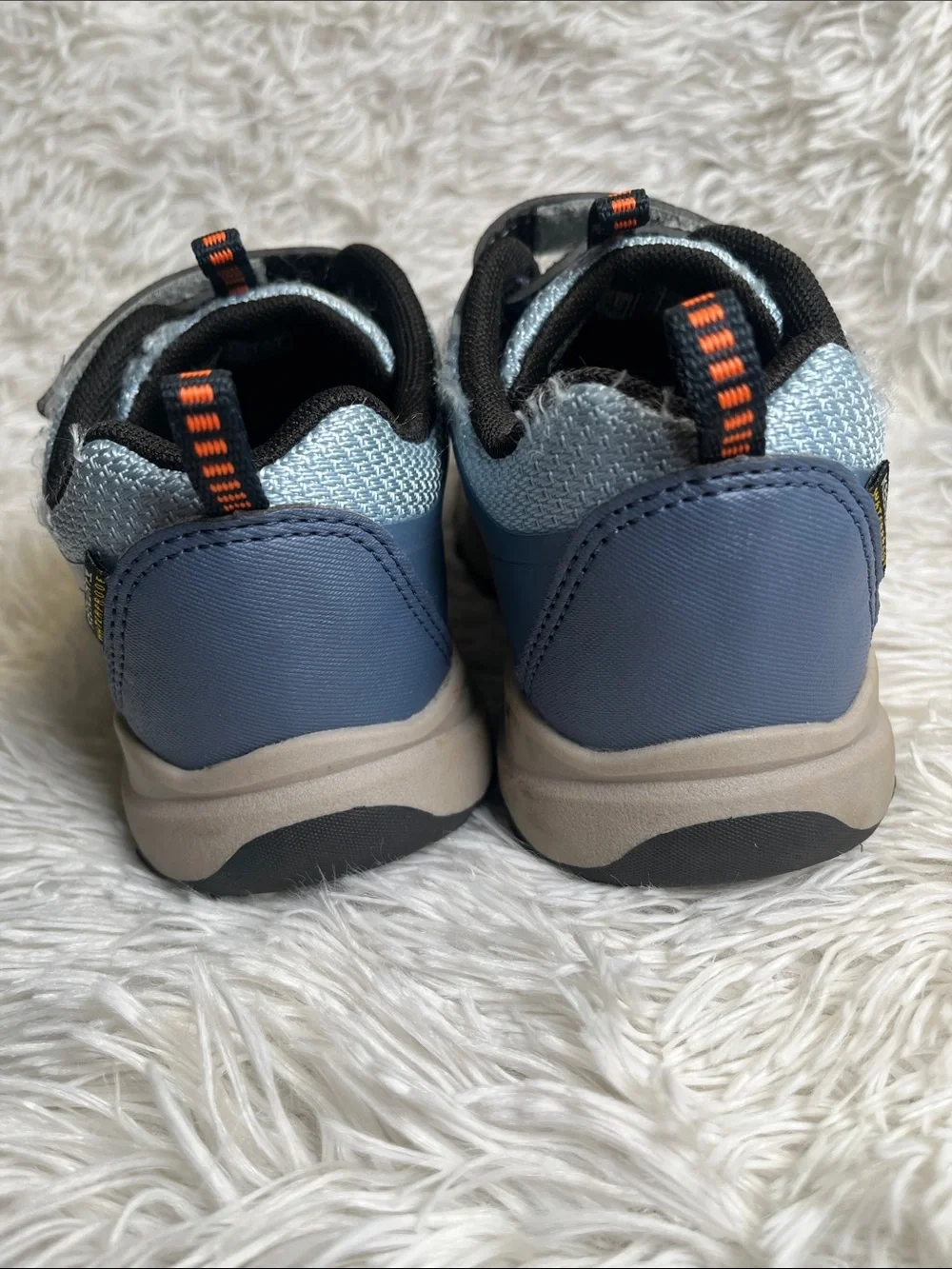 Keen Kids Light Blue and Navy Velcro Sneaker with Orange Accents